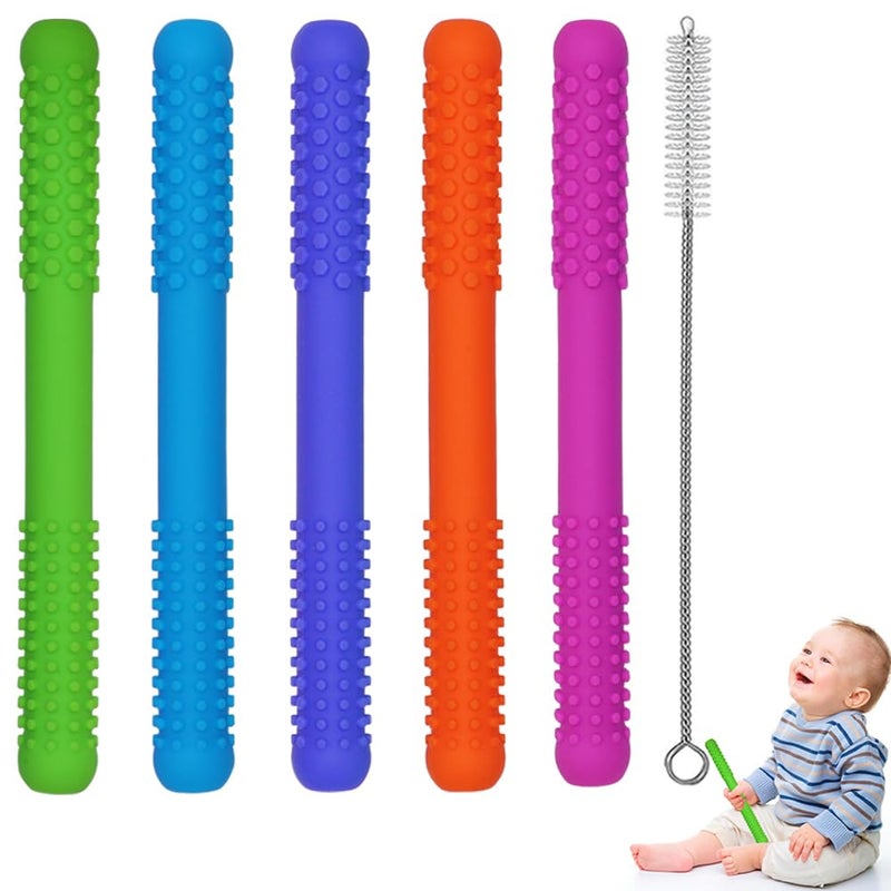 Hollow Teething Tubes Toys for Babies Girls Boys 5 Pack Silicone Baby Teether Toy Tube for Infants with Nursing Biting Chewing Chew Straws for Toddlers 612 Months Style A