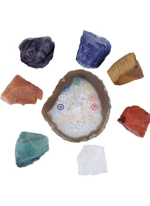 SUNYIK 7 Chakras Healing Crystals Kits Set, Natural 7 Chakra Stones Set,with Chakra Agate Slab