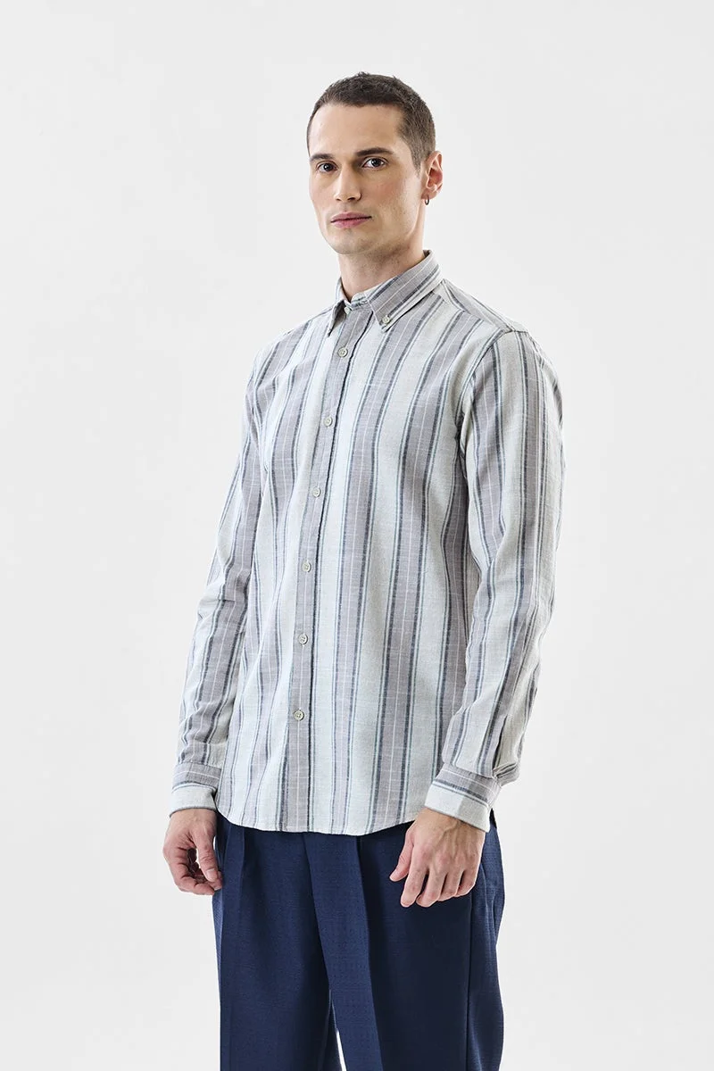 سنيتش Off-White Striped Long Sleeve Slim Fit Shirt
