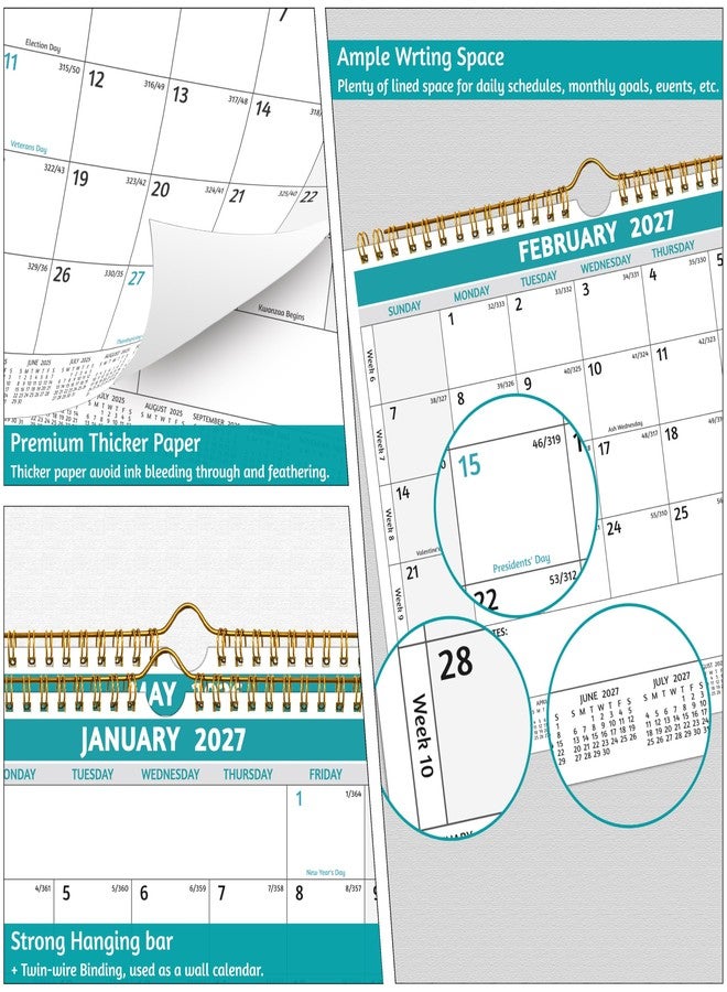 BowCuk Wall Calendar 2026-2027 - Run Now to Jun 2027, 11 x 8.5 In, 20 Months Calendar, Small Monthly Calendar 2025-2027 Wall, with Thick Paper, Holidays, Julian Dates ＆ Notes, Colorful Design - Image 4