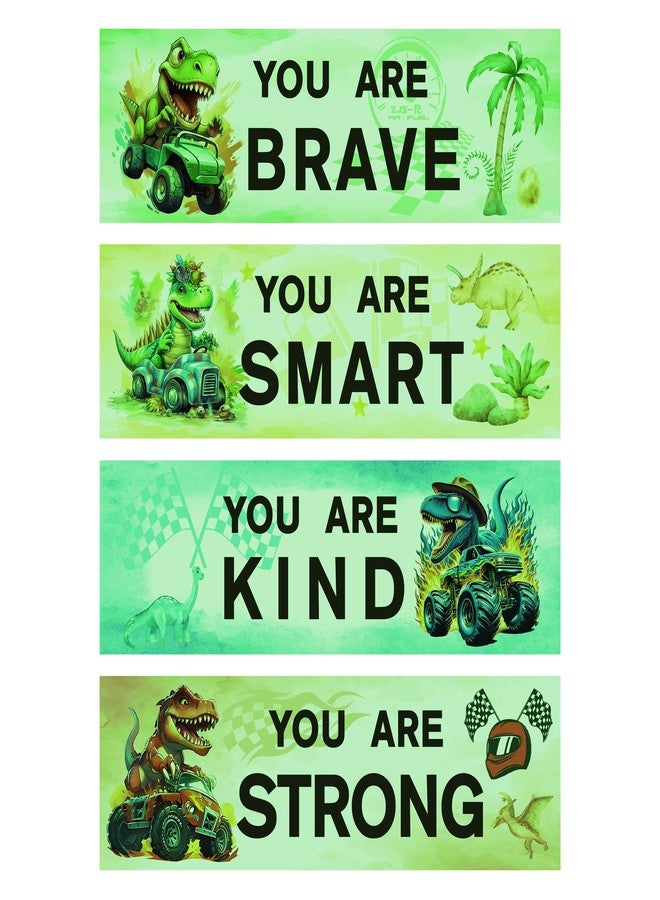 Robmoda Glow in The Dark Inspirational Dinosaur Truck Wall Stickers, Cool Dino Truck Wall Decals for Kids Room, You are Brave Positive Words Ceiling Decor, Toddler Bedroom Home School Nursery - Image 1