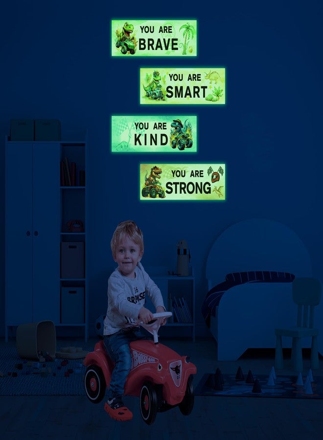 Robmoda Glow in The Dark Inspirational Dinosaur Truck Wall Stickers, Cool Dino Truck Wall Decals for Kids Room, You are Brave Positive Words Ceiling Decor, Toddler Bedroom Home School Nursery - Image 3