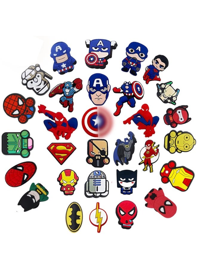 Shoe Charms for Croc, 30 Pcs Superhero Shoe Charms Decoration for Clog Charms and Wristband, Cute Clog Pins Accessories for Girls Women Kids and Men - Image 1