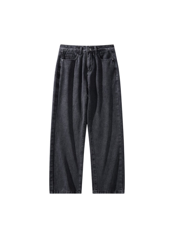 Black Washed Denim Pants Men Winter New Trendy Casual Trousers Versatile Loose Straight Leg Pants - Image 5