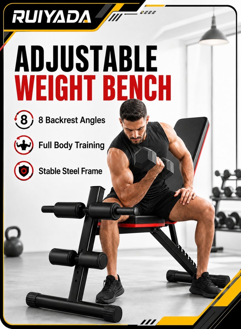 RUIYADA Adjustable Weight Bench Full Body Workout Multi-Purpose Foldable Incline Decline Exercise Workout Bench for Home Gym - Image 1