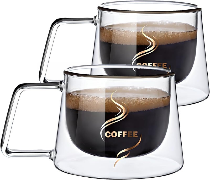 Ash  Roh Ash & Roh 150ml Modern Double Walled Coffee Mug, Insulated Cup for Hot and Cold Beverages, Sleek Handle Design (Pack of 2) - Image 1