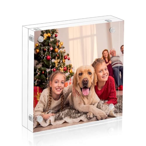 NIUBEE NIUBEE 5x5 Picture Frames Clear Acrylic Photo Frame with Gift Box Package 20 Thicker Blocks Magnetic Desktop Card Display  - Image 1