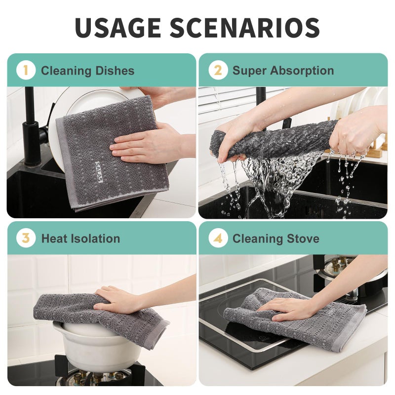 SALAS Kitchen Dish Towels, Bulk Cotton Kitchen Hand Towels, 390 GMS Plaid Dish Cloths Rags for Drying Dishes with Hanging Loop, 16â€˜â€™ x 26â€˜â€™, 4 Packs, Grey - Image 5