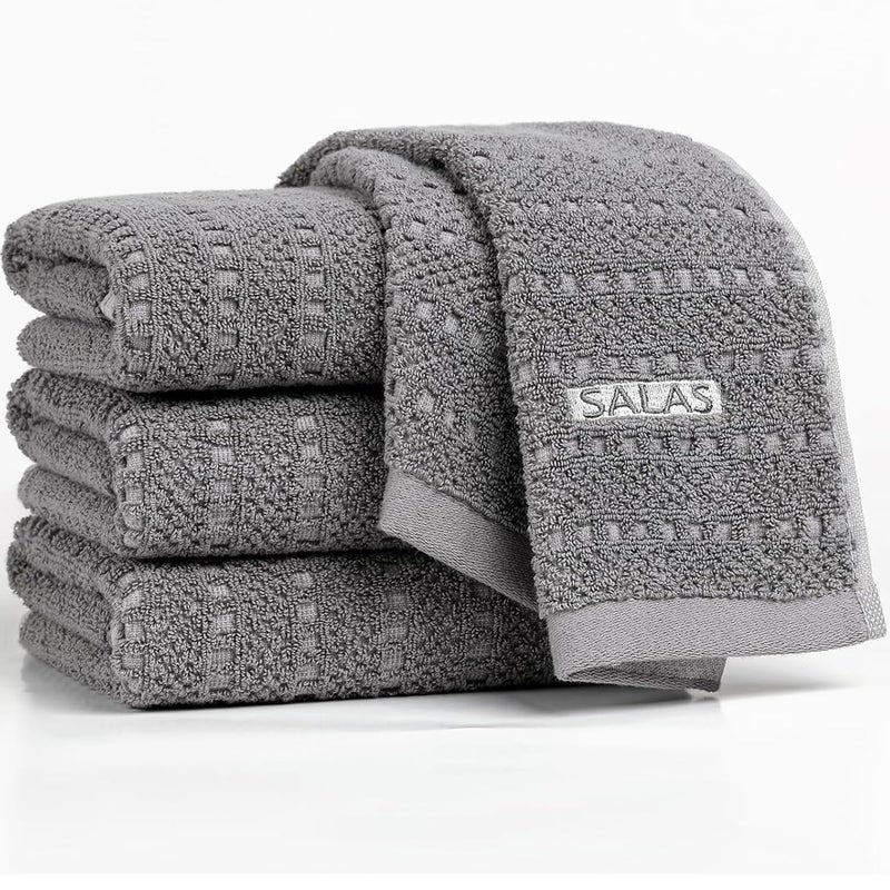 SALAS Kitchen Dish Towels, Bulk Cotton Kitchen Hand Towels, 390 GMS Plaid Dish Cloths Rags for Drying Dishes with Hanging Loop, 16â€˜â€™ x 26â€˜â€™, 4 Packs, Grey - Image 1
