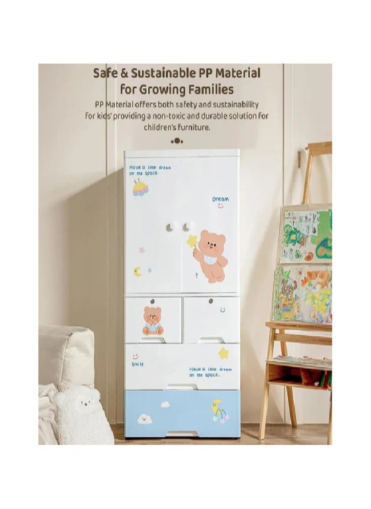 Generic Baby Wardrobe with Storage Drawers Children Cartoon Bear Design Clothes Storage Cabinet Cupboard Plastic 5-layer Wardrobe  - Image 1