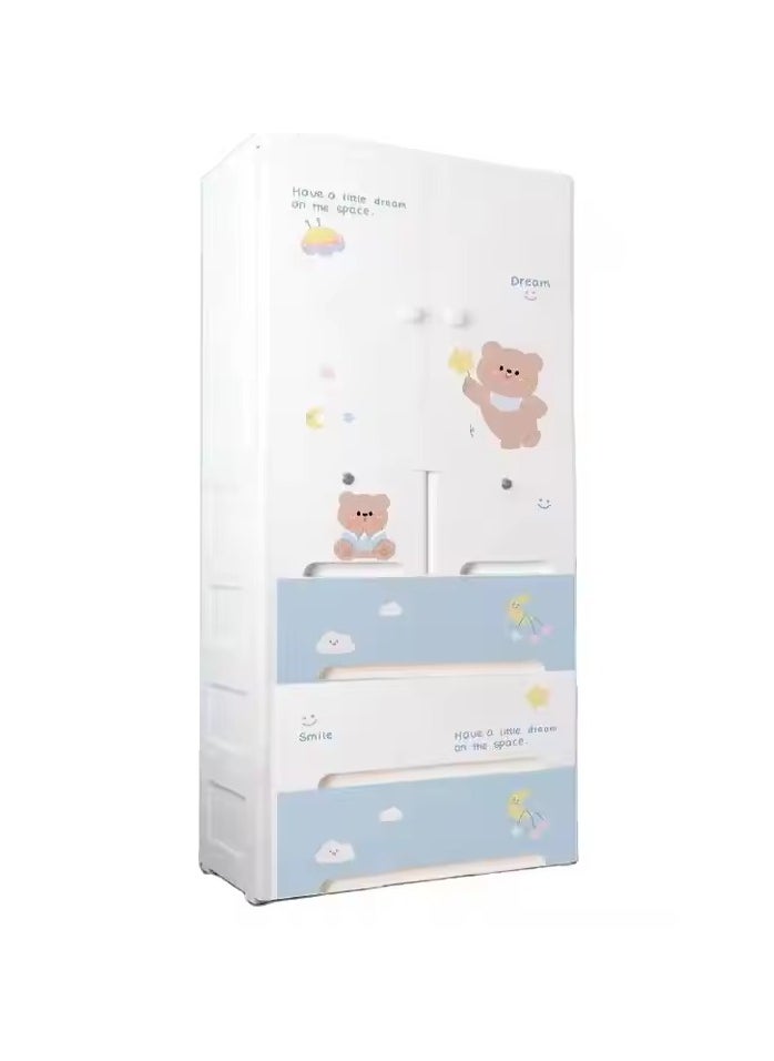 Generic Baby Wardrobe with Storage Drawers Children Cartoon Bear Design Clothes Storage Cabinet Cupboard Plastic 5-layer Wardrobe  - Image 2