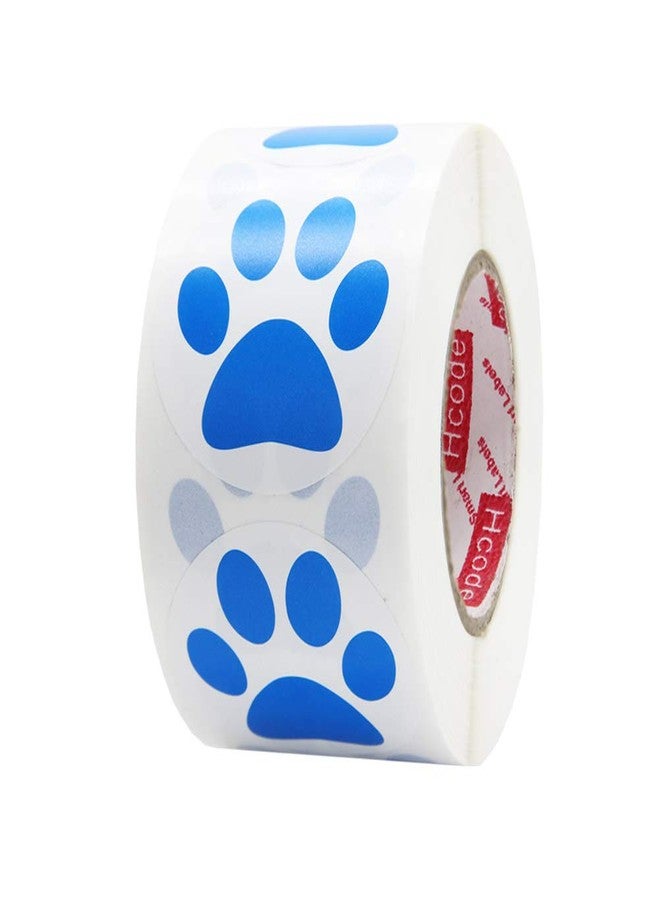 Hcode 1.5" Round Blue Bear Paw Print Stickers Dog Puppy Paw Stickers 500 Pieces per Roll (1 roll, Blue) - Image 1