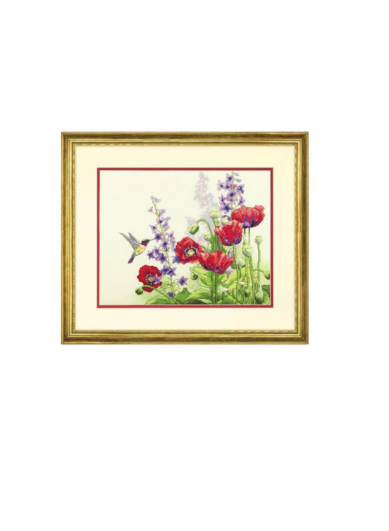 Hummingbird & Poppies Counted Cross Stitch Kit 14in x 11in - Image 1