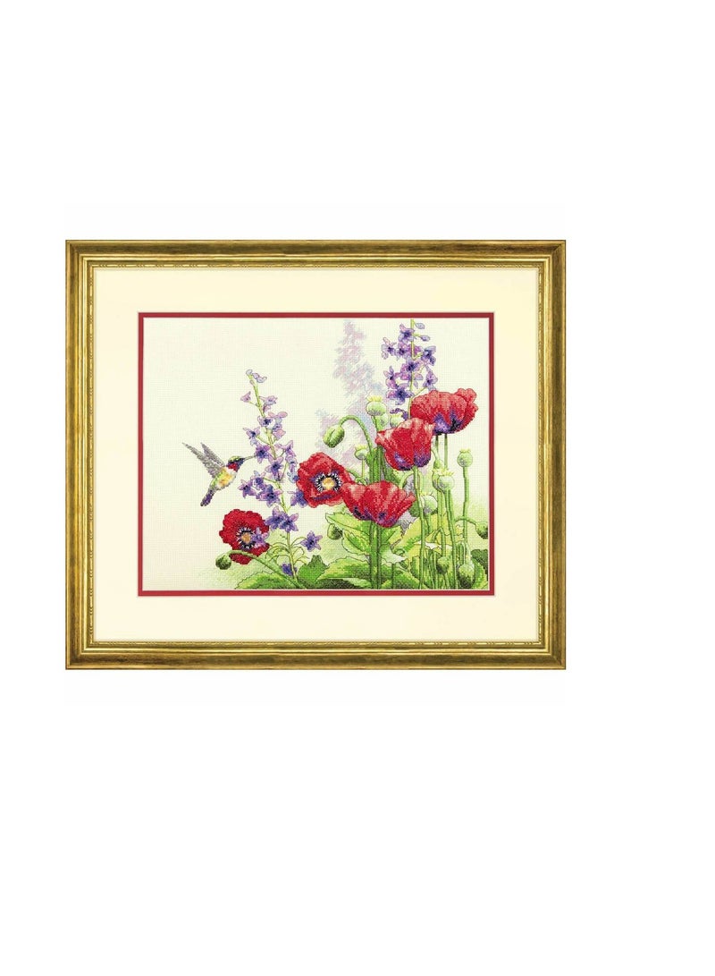 Hummingbird & Poppies Counted Cross Stitch Kit 14in x 11in - Image 2