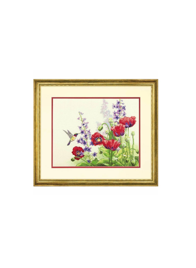 Hummingbird & Poppies Counted Cross Stitch Kit 14in x 11in - Image 3