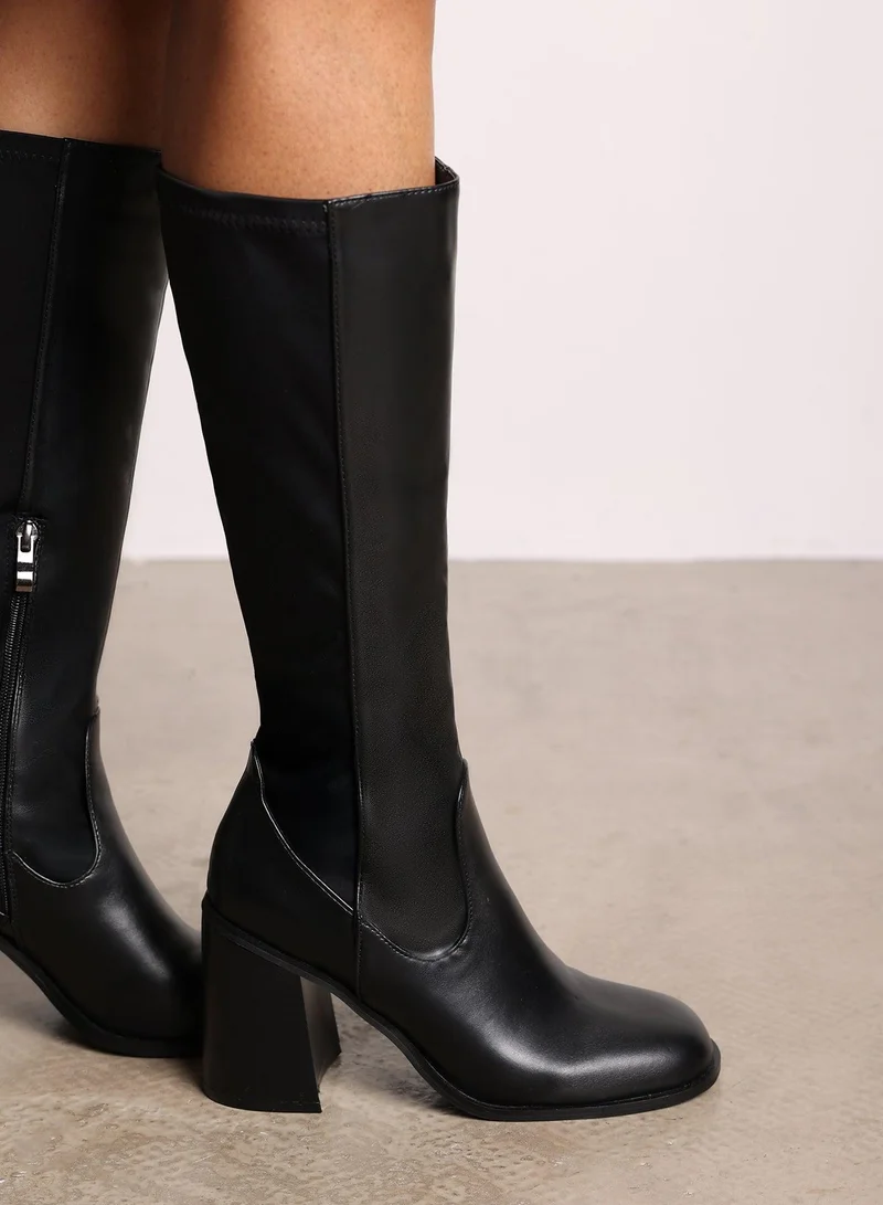 Where's That From 'Zhuri' Mid Block Heel Knee High Boots With Stretch And Side Zip