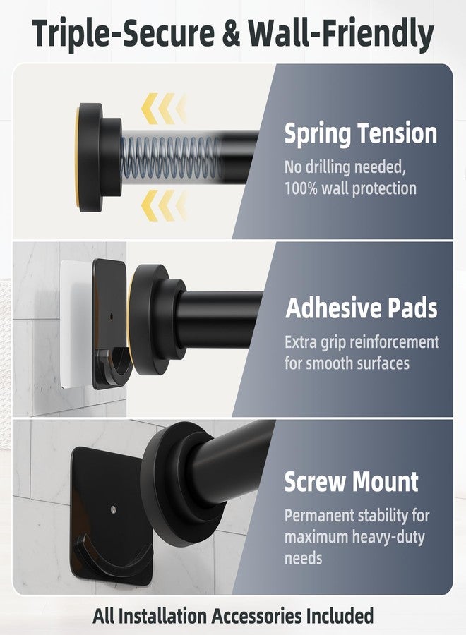 STARLATTA Long Tension Shower Curtain Rod 31-120 Inch (10ft): 1.1" Dia Rustproof Stainless Steel, No Drilling Heavy Duty, Adjustable Room Divider for Bathroom Window, Matte Black - Image 2
