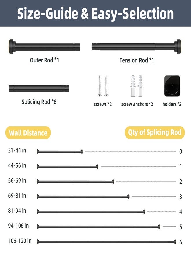 STARLATTA Long Tension Shower Curtain Rod 31-120 Inch (10ft): 1.1" Dia Rustproof Stainless Steel, No Drilling Heavy Duty, Adjustable Room Divider for Bathroom Window, Matte Black - Image 3