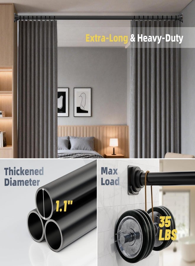 STARLATTA Long Tension Shower Curtain Rod 31-120 Inch (10ft): 1.1" Dia Rustproof Stainless Steel, No Drilling Heavy Duty, Adjustable Room Divider for Bathroom Window, Matte Black - Image 4