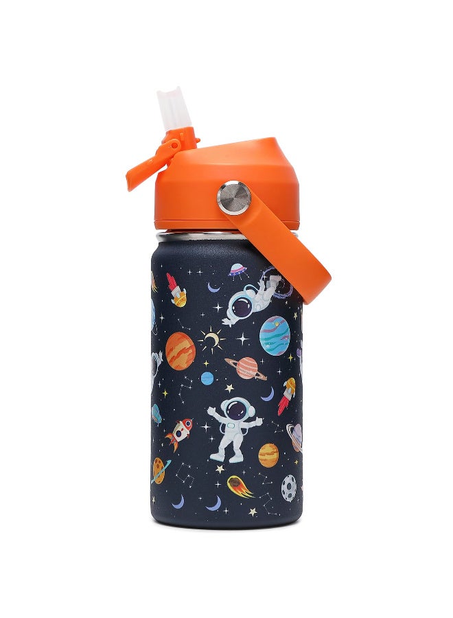 ZERIFAM Kids Water Bottle with Straw, 12oz Kids Insulated Water Bottle with Big Handle, Double Wall 18/8 Stainless Steel, Gift for Kids Girls to School Travel Sports, Hands Wash Only - Image 1