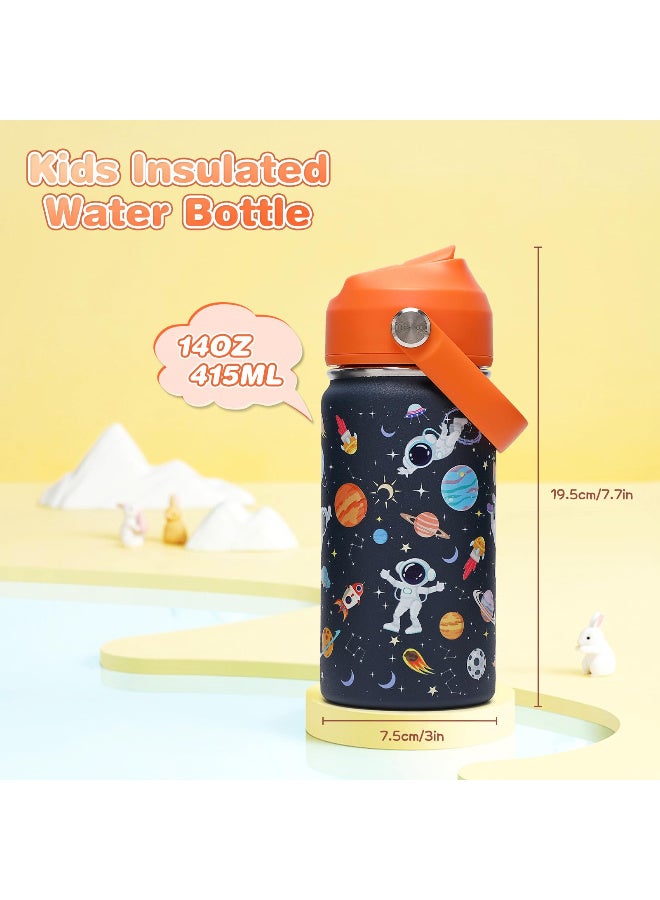 ZERIFAM Kids Water Bottle with Straw, 12oz Kids Insulated Water Bottle with Big Handle, Double Wall 18/8 Stainless Steel, Gift for Kids Girls to School Travel Sports, Hands Wash Only - Image 2