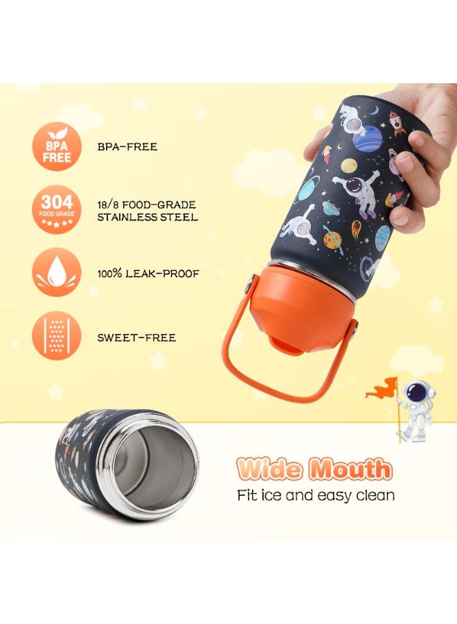 ZERIFAM Kids Water Bottle with Straw, 12oz Kids Insulated Water Bottle with Big Handle, Double Wall 18/8 Stainless Steel, Gift for Kids Girls to School Travel Sports, Hands Wash Only - Image 3