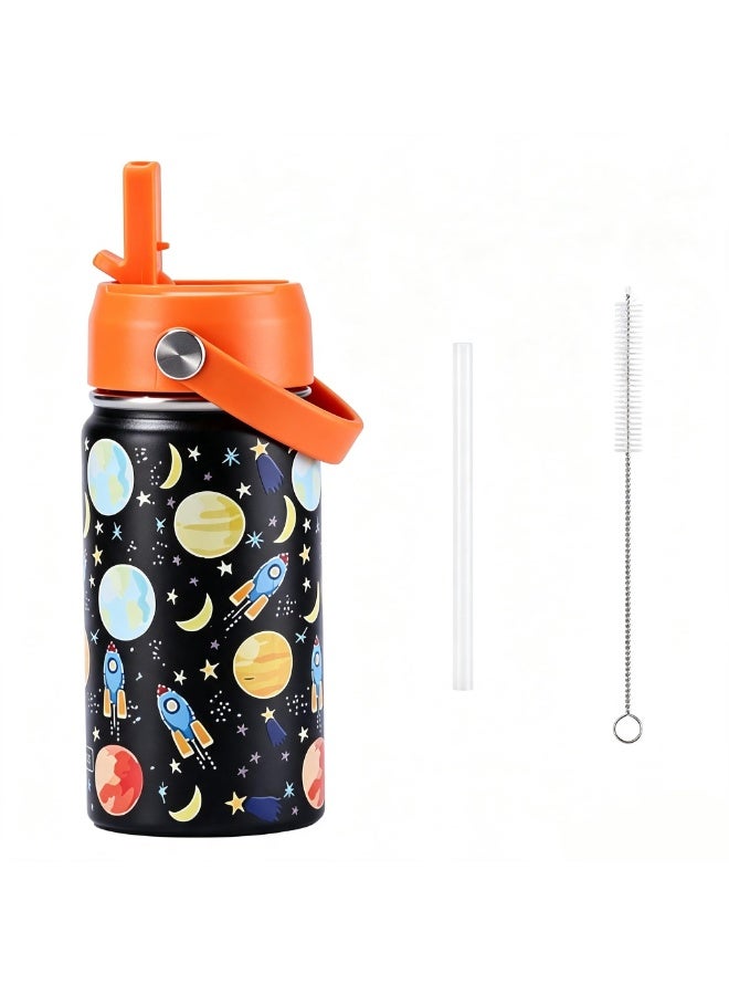 ZERIFAM Kids Water Bottle with Straw, 12oz Kids Insulated Water Bottle with Big Handle, Double Wall 18/8 Stainless Steel, Gift for Kids Girls to School Travel Sports, Hands Wash Only - Image 1