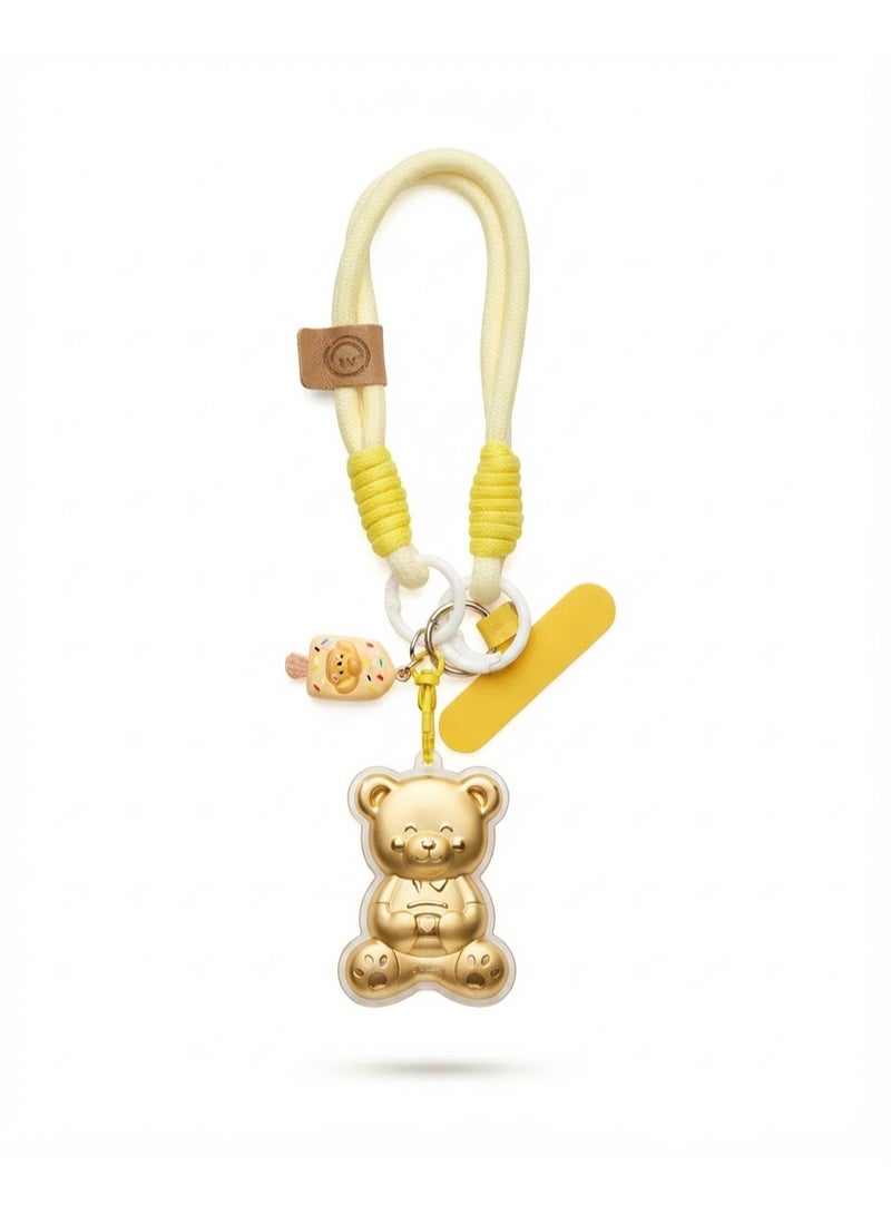 Swiss gold Yellow and White Bear Bag Charm with Braided Strap - Image 1