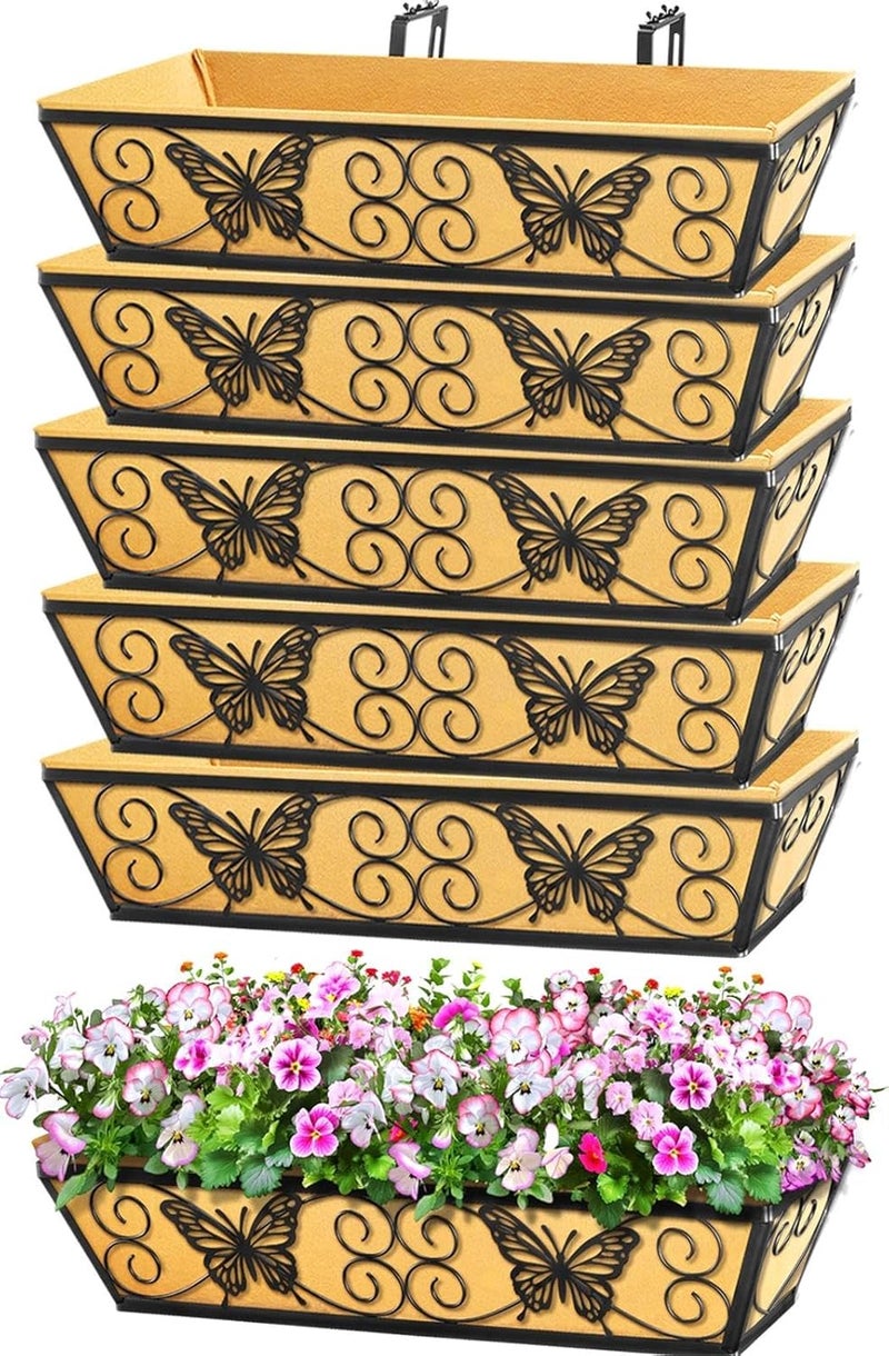 Karlliu 6 Pack 24 Inch Window Boxes Planters Railing Planter Box with Adjustable Brackets for Porch Fence Patio Balcony Hanging Flower Baskets with Woven Fabric for Outdoor Garden Decor - Black - Image 1