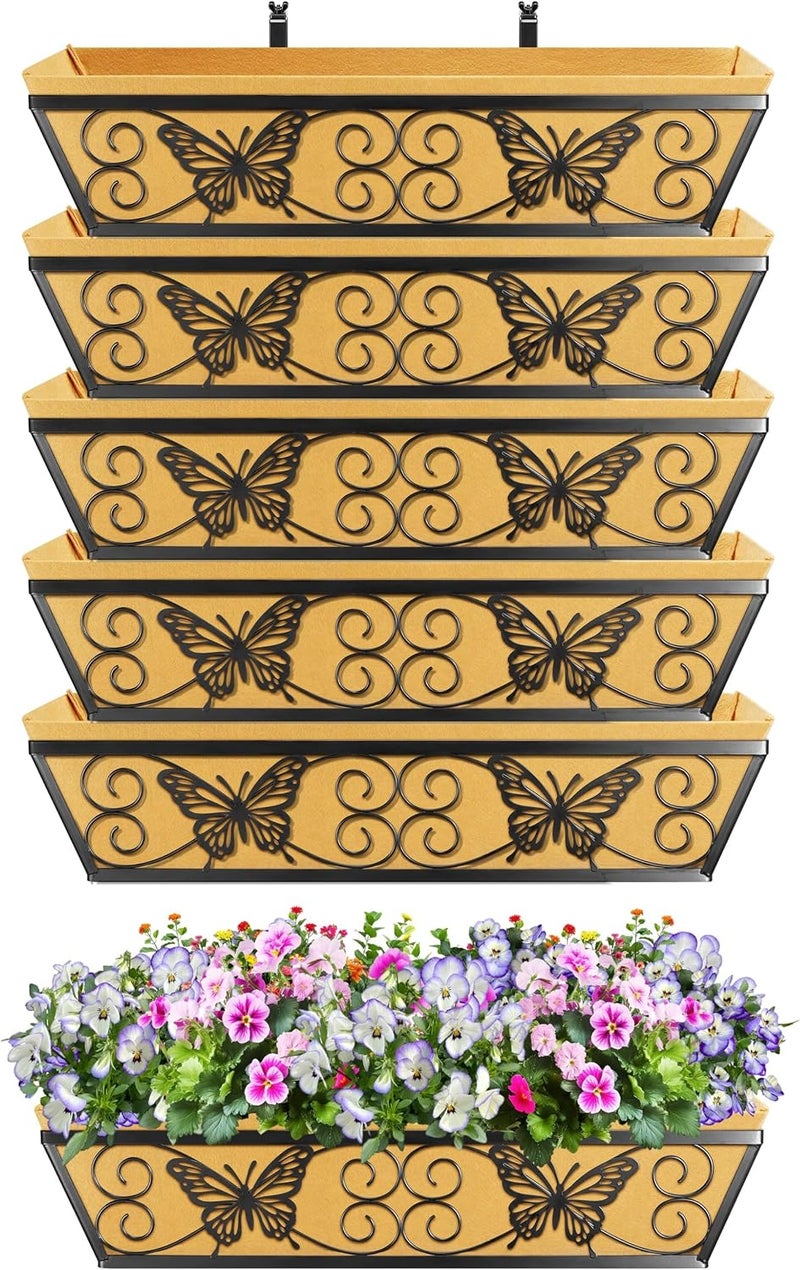 Karlliu 6 Pack 24 Inch Window Boxes Planters Railing Planter Box with Adjustable Brackets for Porch Fence Patio Balcony Hanging Flower Baskets with Woven Fabric for Outdoor Garden Decor - Black - Image 5