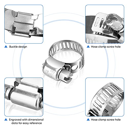 TICONN 20PCS Hose Clamp Set - 3/8''–5/8'' 304 Stainless Steel Worm Gear Hose Clamps for Pipe, Intercooler, Plumbing, Tube and Fuel Line - Image 3