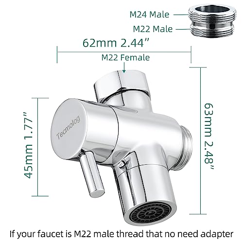 CIENCIA Tecmolog Sink Valve Diverter Faucet Splitter Brass Adapter 3 Way Faucet Diverter Valve, Sink Tap Replacement Part M22 X M24, Chrome, SBA021C - Image 5