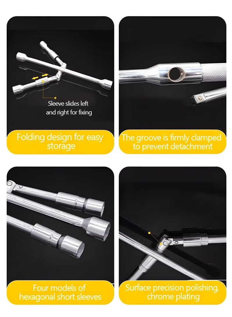 LJRN Multifunction Sliding Wrench Breaker Bar with 11/16 inch, 3/4 inch, 13/16 inch, and 7/8 inch (17, 19, 21, and 23 mm),4 Ports Universal Hexagon Spanner Wrench,Automotive Repair Tools - Image 4