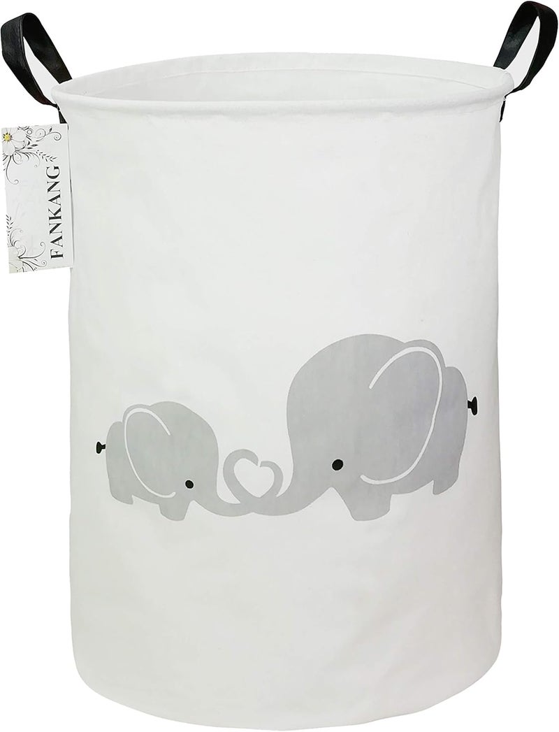 FANKANG Storage Basket, Nursery Hamper Canvas Laundry Basket Foldable with Waterproof PE Coating Large Storage Baskets for Kids Boys and Girls, Office, Bedroom, Clothes,Toys（Love Elephant） - Image 1