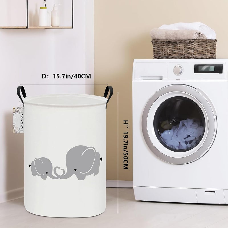 FANKANG Storage Basket, Nursery Hamper Canvas Laundry Basket Foldable with Waterproof PE Coating Large Storage Baskets for Kids Boys and Girls, Office, Bedroom, Clothes,Toys（Love Elephant） - Image 2