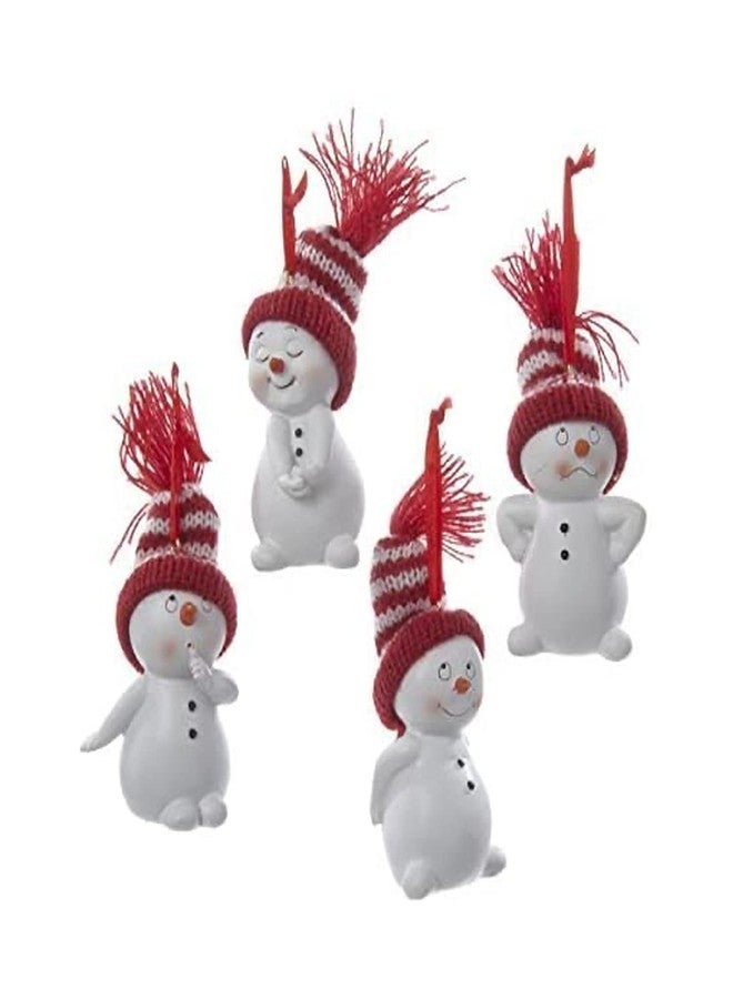 Kurt Adler C9692 Snowman with Red and White Stripe Knitted Hat Decorative Holiday Christmas Ornament Set with Various Animated Faces (4 Pack) - Image 1