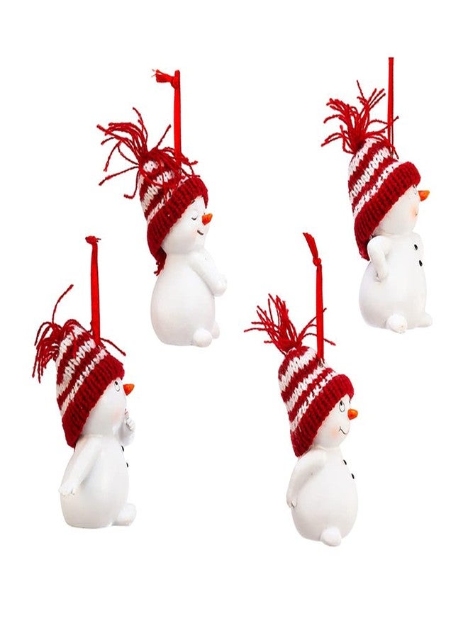 Kurt Adler C9692 Snowman with Red and White Stripe Knitted Hat Decorative Holiday Christmas Ornament Set with Various Animated Faces (4 Pack) - Image 2
