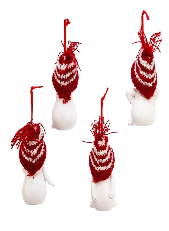 Kurt Adler C9692 Snowman with Red and White Stripe Knitted Hat Decorative Holiday Christmas Ornament Set with Various Animated Faces (4 Pack) - Image 4