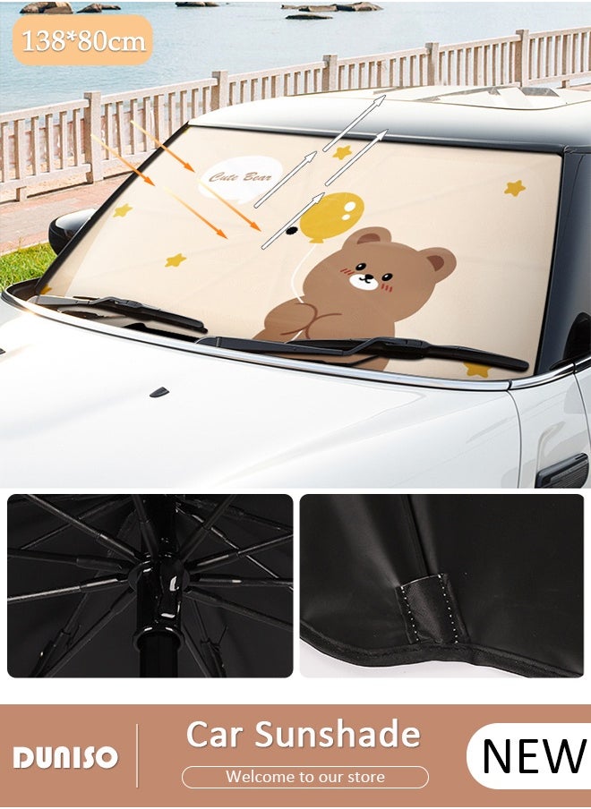 DUNISO Foldable Car Windshield Sunshade Umbrella with Cartoon Printing Pattern Protect Car from UV Rays and Heat Keeps Cars Cool Sunshade Cover for SUV Car Front Window,Sun Protection Car Sun Shade 138*80CM  - Image 1