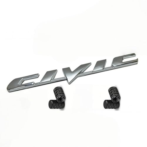 GWJWAJAY 3D Metal Civic Car Emblem Badge Car Badge Decals Logo Trunk Lid Decoration Stylish Stainless Steel Tail Logo Sticker Automotive Exterior Accessory Free 4 Rolled Flower Nozzle caps Silvery - Image 1