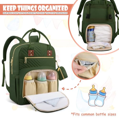 Tenot Baby Diaper Bag Backpack, Travel Diaper Bags for Girl Boy Large Capacity Baby Bag Backpack for Women Army Green - Image 4