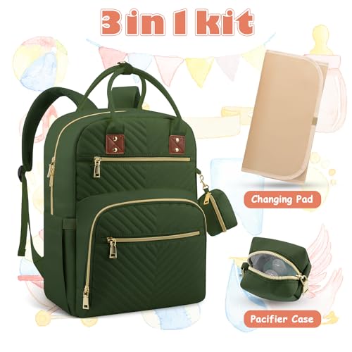 Tenot Baby Diaper Bag Backpack, Travel Diaper Bags for Girl Boy Large Capacity Baby Bag Backpack for Women Army Green - Image 3