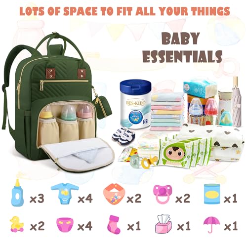 Tenot Baby Diaper Bag Backpack, Travel Diaper Bags for Girl Boy Large Capacity Baby Bag Backpack for Women Army Green - Image 2