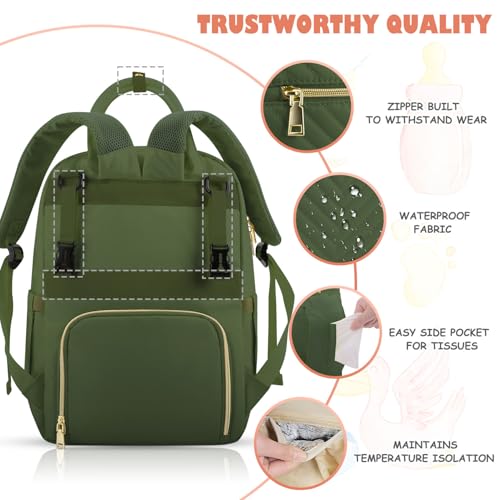 Tenot Baby Diaper Bag Backpack, Travel Diaper Bags for Girl Boy Large Capacity Baby Bag Backpack for Women Army Green - Image 5