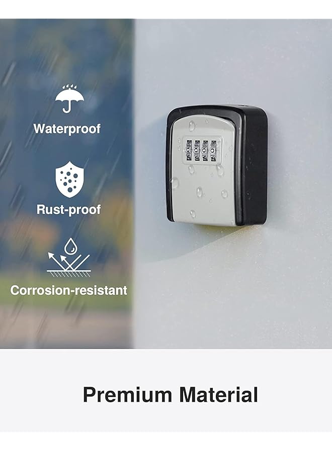 erorex Key Lock Box Waterproof Combination Lockbox Metal Key Lock Box 4 Digit Combination Key Storage Lockbox Metal Key Lock Box For Home Office Garage Apartment Spare Key Storage Grey - Image 2