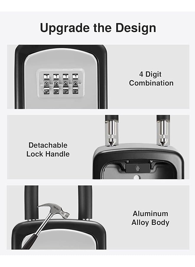erorex Key Lock Box Waterproof Combination Lockbox Metal Key Lock Box 4 Digit Combination Key Storage Lockbox Metal Key Lock Box For Home Office Garage Apartment Spare Key Storage Grey - Image 3