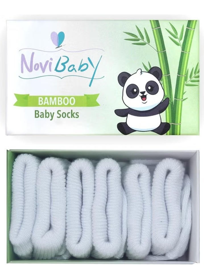 Novibaby جوارب أطفال حديثي الولادة من الخيزران 3 قطع | أبيض ثلجي | 0-6 أشهر - Image 1