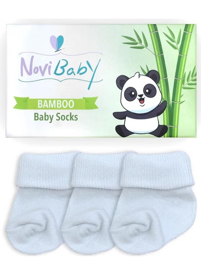 Novibaby جوارب أطفال حديثي الولادة من الخيزران 3 قطع | أبيض ثلجي | 0-6 أشهر - Image 3