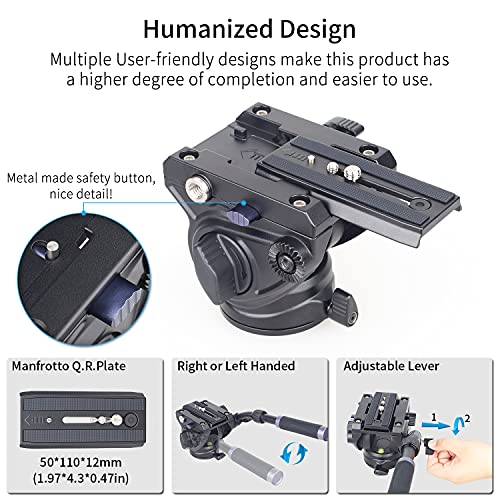 Innorel Heavy Duty Tripod Fluid Head- F80 Drag Pan Cameras Video Fluid Head With 1 4 And 3 8 In Screws Sliding Plate Cnc Professional Panoramic Max Load 26.5Lb 12Kg For Dslr Camcorders Shooting Film - Image 5