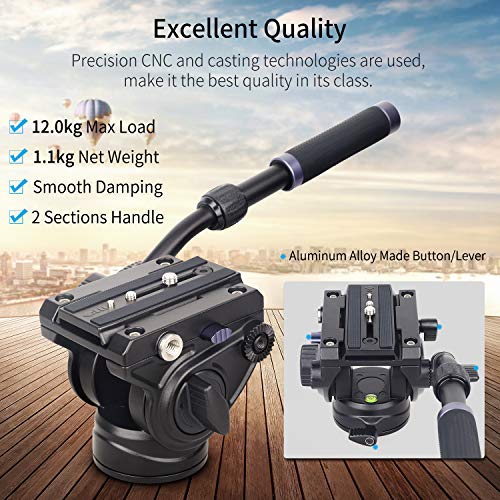 Innorel Heavy Duty Tripod Fluid Head- F80 Drag Pan Cameras Video Fluid Head With 1 4 And 3 8 In Screws Sliding Plate Cnc Professional Panoramic Max Load 26.5Lb 12Kg For Dslr Camcorders Shooting Film - Image 2